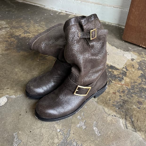 지미츄 글리터 안감 퍼 엔지니어 부츠