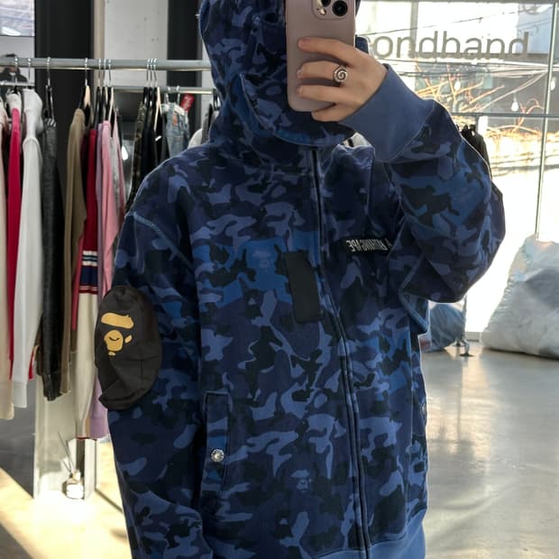 베이프 마스크 샌드카모 밀리터리 릴렉스드핏 풀후드집업 청계