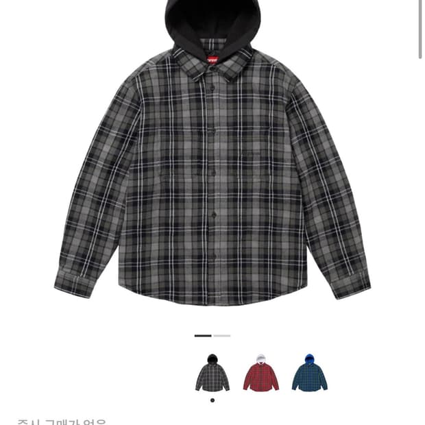 [M] 슈프림 타탄 플란넬 후드셔츠 블랙