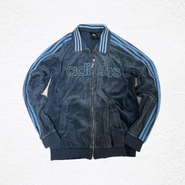 아디다스 챠콜 스카이블루 벨벳 져지