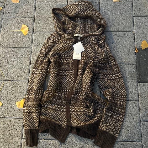 *새상품* 일본빈티지 라떼갸루 브라운 노르딕 후드 니트집업