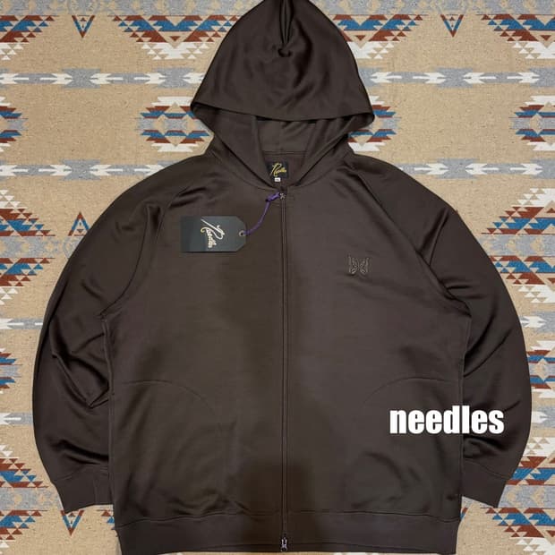 [XL] 니들스 로고 저지 후드 집업 브라운