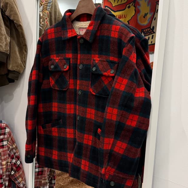Pine Field 빈티지 쉐르파 타탄 체크 울 자켓 (Japan)