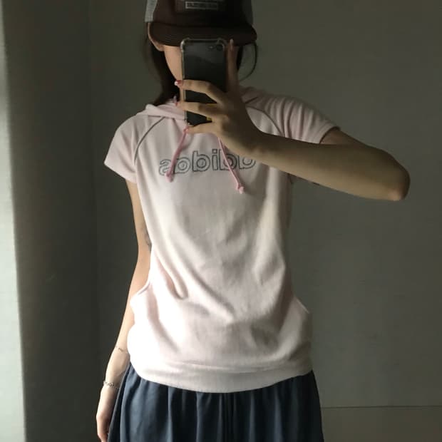아디다스 00s 연핑크 테리 반팔 후드티