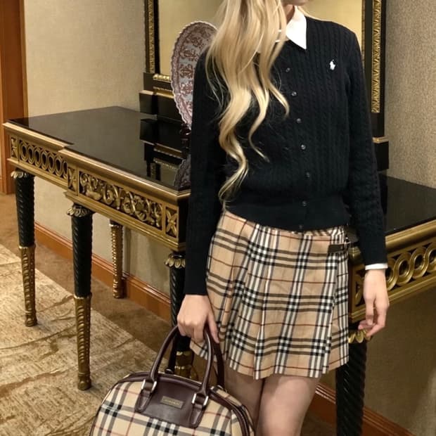 2000s Burberry 베이지 노바 체크 브라운 트리밍 보스턴 토트백