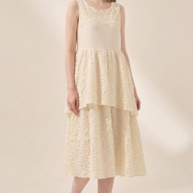 오즈세컨 슬리브리스 프린지 티어드 원피스 44~55사이즈