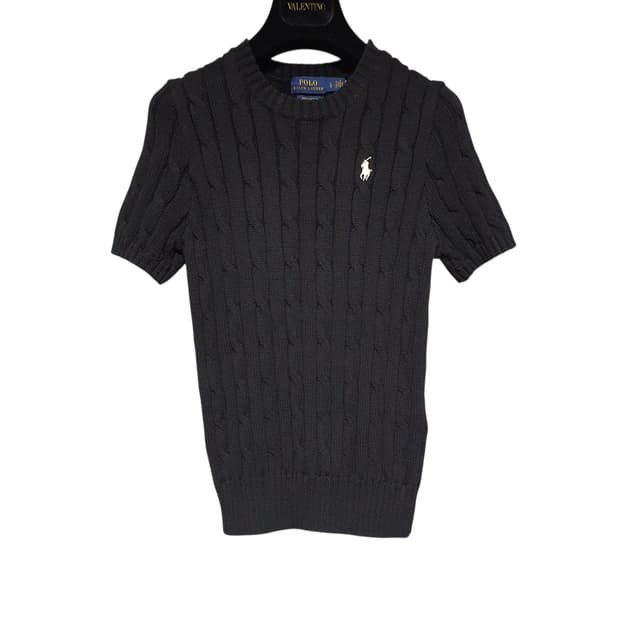 폴로 랄프로렌  꽈배기케이블  블랙 니트 반팔 xs~s
