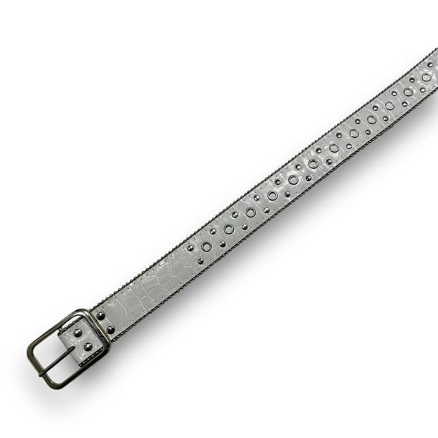 Crocodile Pattern White Stud Belt