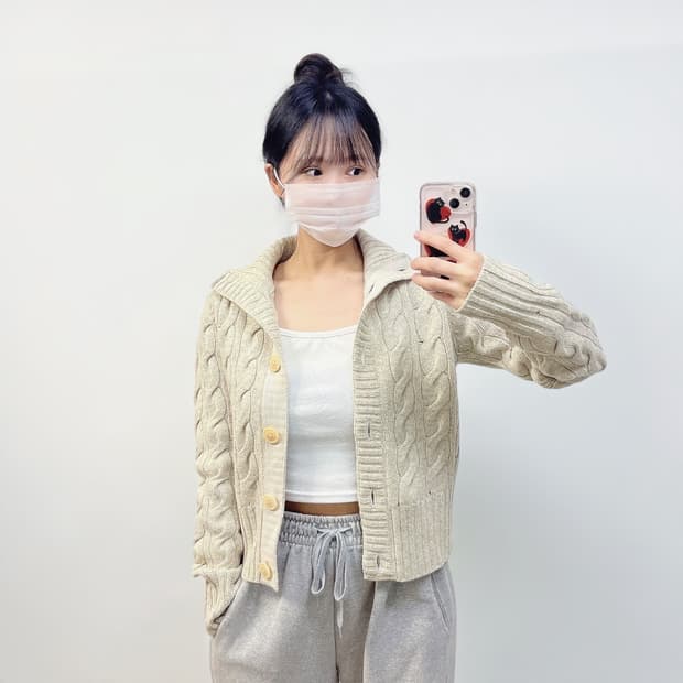 폴로 진스 컴퍼니 램스울 케이블 버튼 집업 아이보리