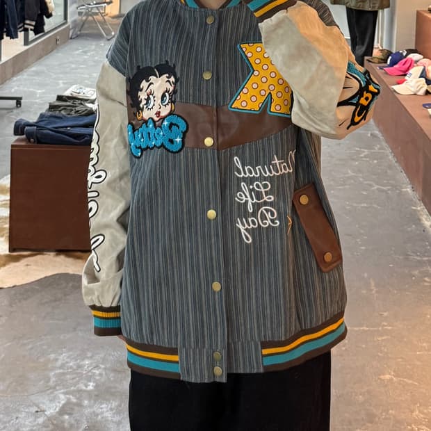 빈티지 베티붑 패치 데님 바시티 자켓 H2030