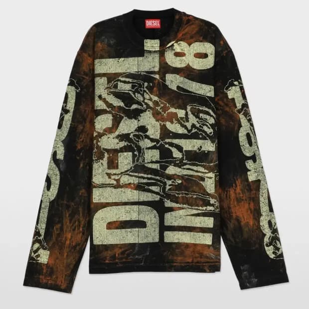 디젤 크레미 로고 프린트 롱슬리브 티셔츠 - 그린 멀티 XL