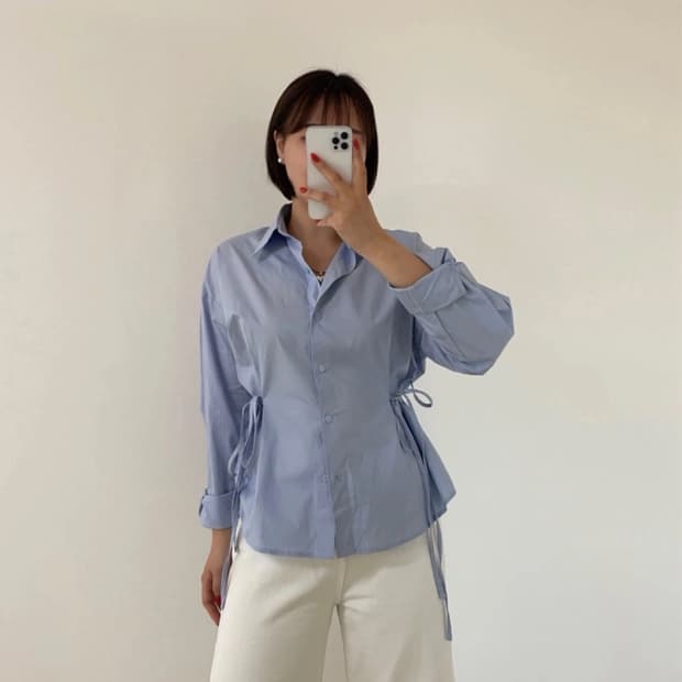 투데이보니 라인 허리끈 셔츠 블라우스