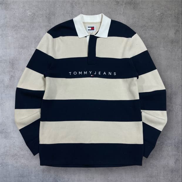 타미진스 스펠아웃 로고 믹스 컬러 단가라 카라 니트