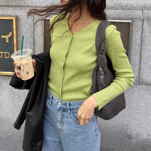 Oveof 오브오브 슬림 브이넥 가디건