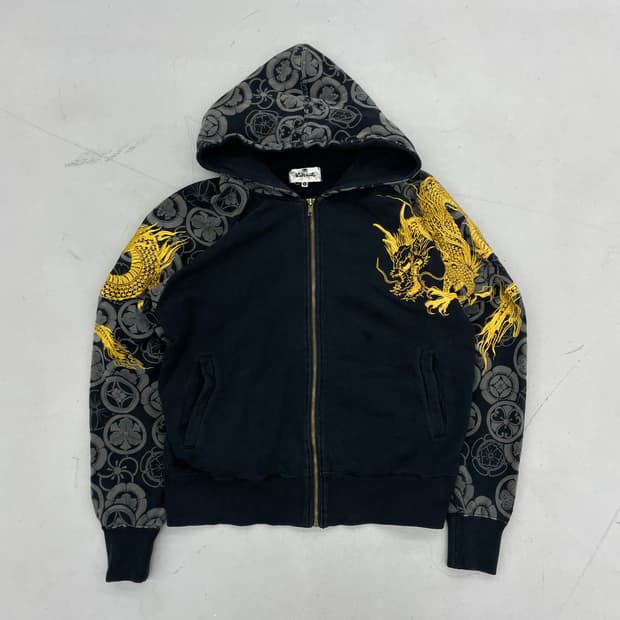 카라쿠리 타마시 드래곤 용 자수 오리엔탈 후드집업