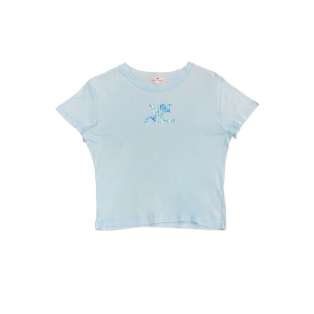 Courreges 글리터 로고 디테일 크롭 반팔티셔츠