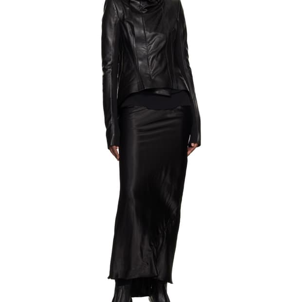(구함)Black Temple Calf Bias Midi Skirt