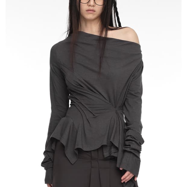 nache INCLINE DRAPING LONG SLEEVE CHARCO
