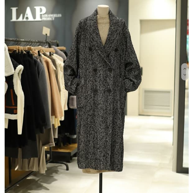 (택있는새옷) LAP 헤링본 더블롱코트