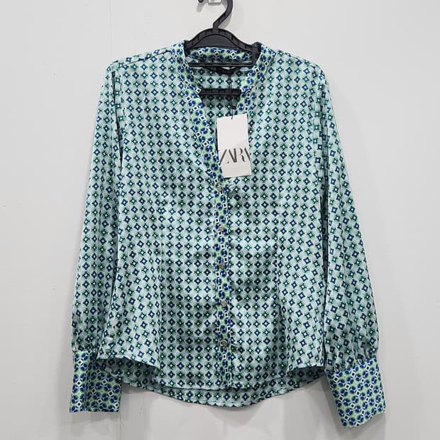 [S] 새상품 자라 ZARA 패턴 블라우스 셔츠 S 블루그린