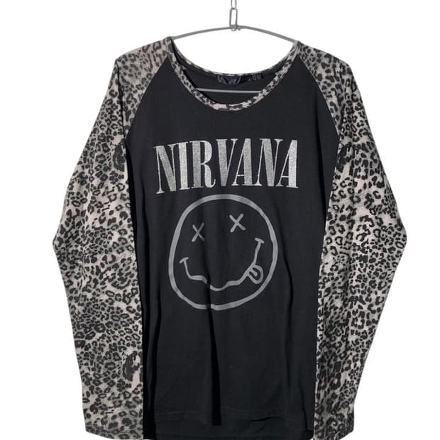 nirvana 레오파드 래글런 긴팔 티셔츠