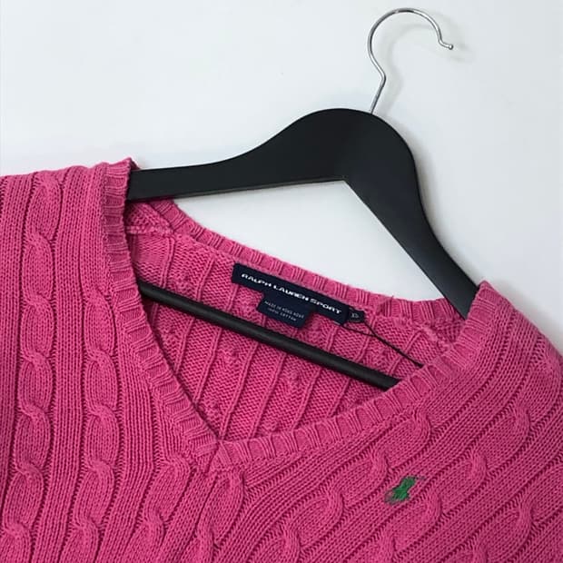 Ralph Lauren Sport 랄프로렌 스포츠 핑크 V넥 케이블 니트