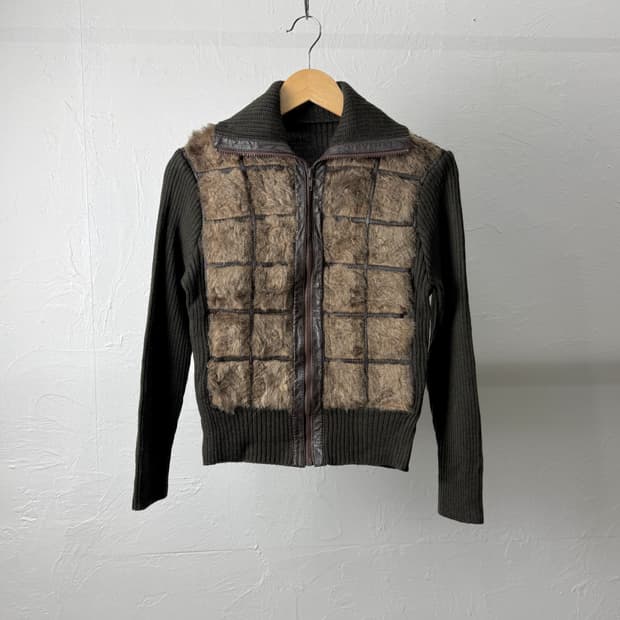 JPN 퍼 니트 하이넥 집업