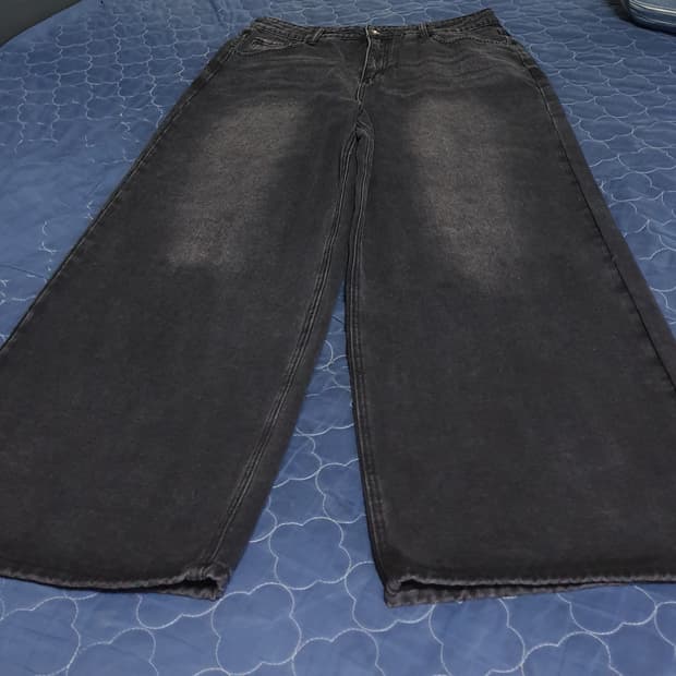 와이드 워싱 데님팬츠 흑청 (36)