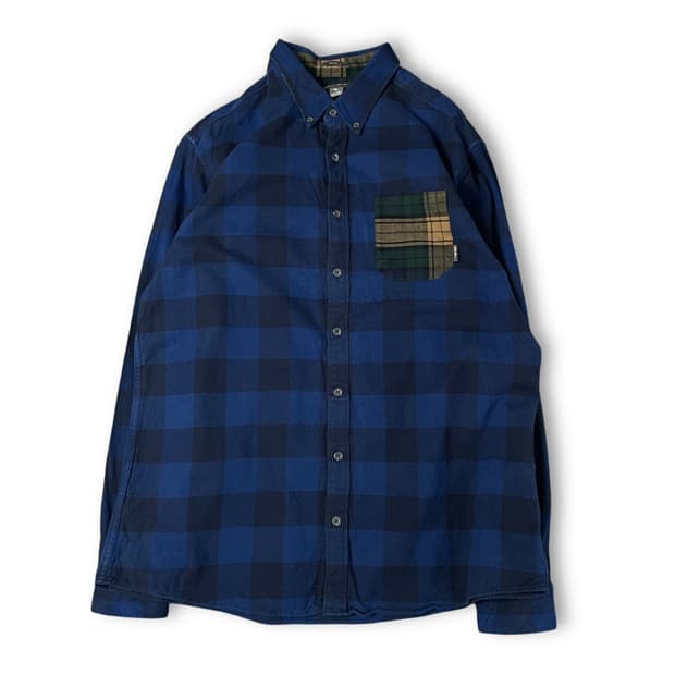 에디바우어 블루 블랙 체크 원포켓 긴팔 셔츠 클래식핏 XL