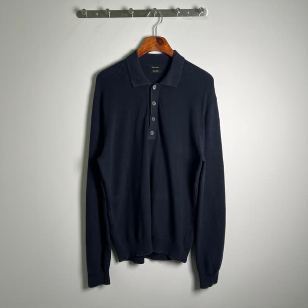 마시모두띠 네이비 카라 니트 긴팔 폴로 셔츠 L