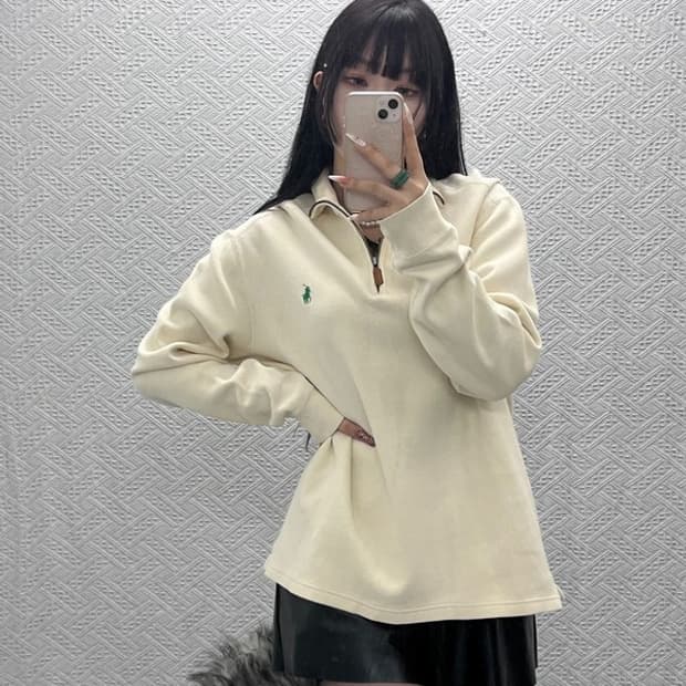 폴로 랄프로렌 캐주얼 빈티지 오트밀 반집업 니트 M C09440
