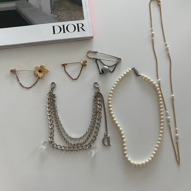 모조진주 목걸이 체인 브로치 등 일괄