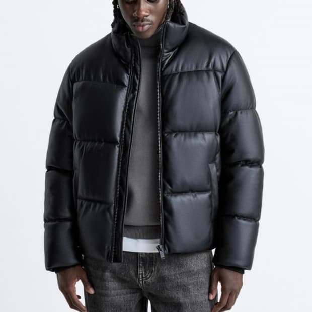 자라 페이크 레더 패딩