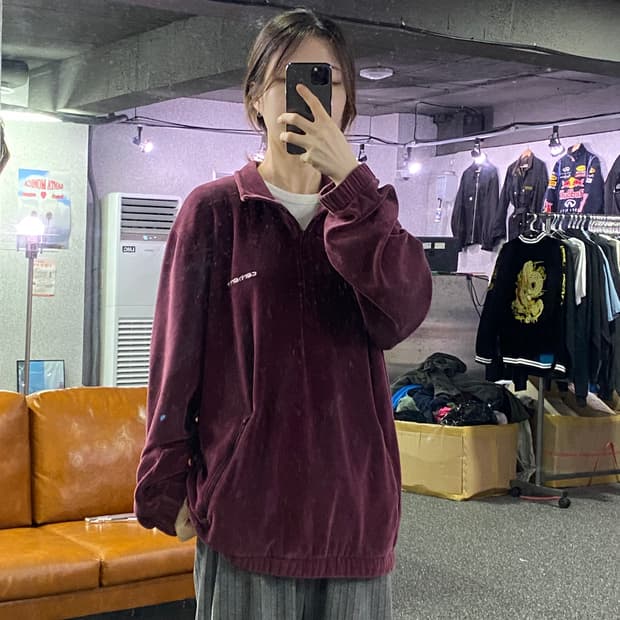 칼하트 버건디 플리스 하프집업 B2250