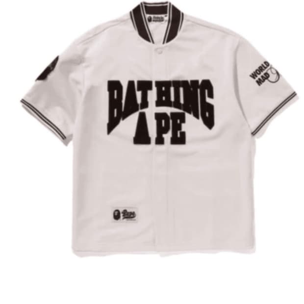 베이프 베이스볼 져지 숏슬리브 셔츠 아이보리