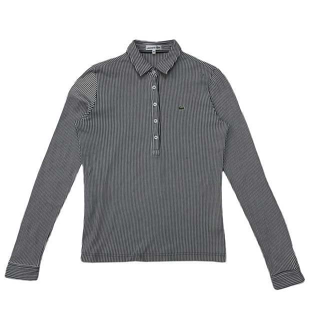 라코스테 일본판 여성용 스트라이프 로고패치 카라넥 긴팔 롱슬리브 40