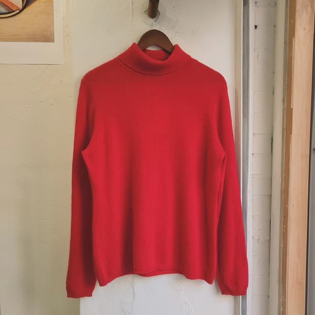Cashmere 레드 목폴라 캐시100 니트 L