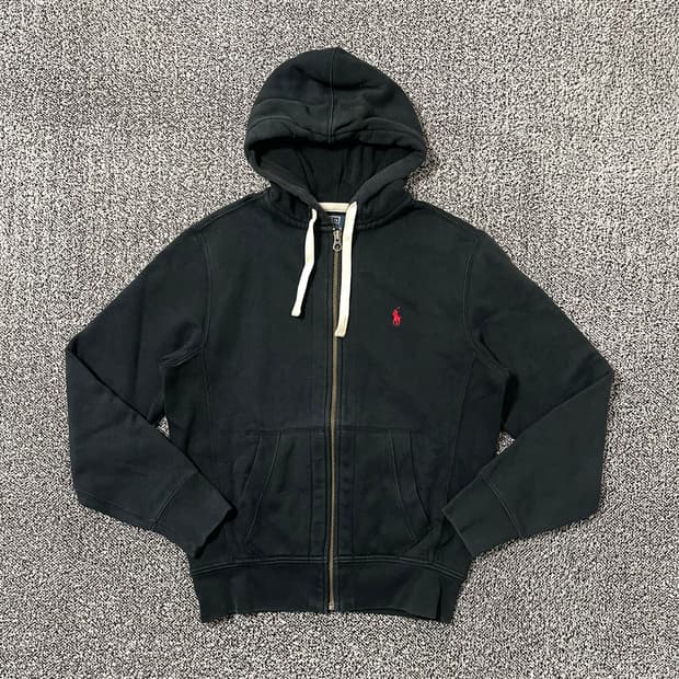 빈티지9. 폴로랄프로렌 코튼 풀집 후드집업 후드 티셔츠 스웻 블랙