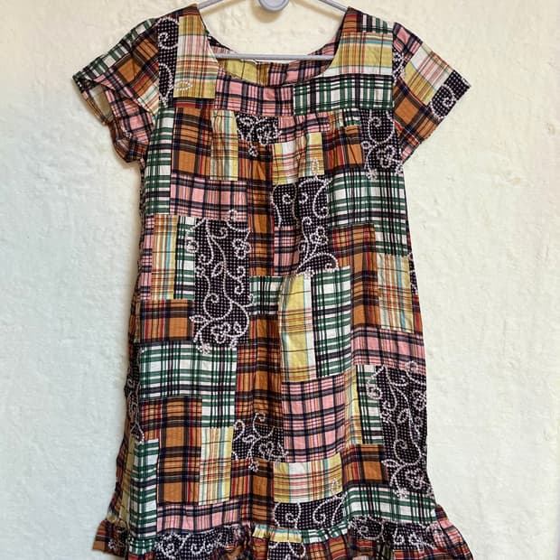 빈티지 모리걸 체크 패치무늬 반팔 원피스