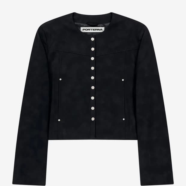 포르테나 레더 스냅 크롭 자켓