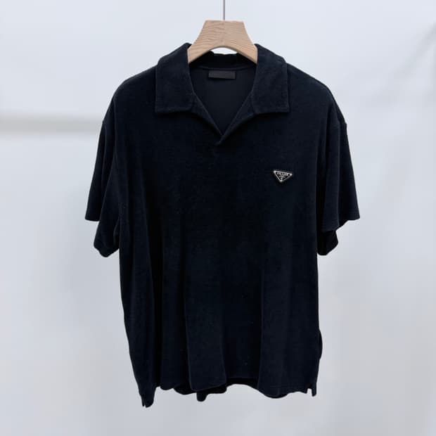 [S+급/2XL] 프라다 삼각로고 테리 반팔 셔츠 블랙