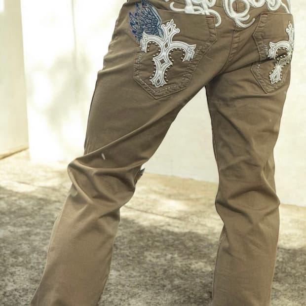 레드페퍼 y2k 락시크 십자자수 베이지 팬츠