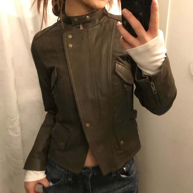 Hong Sung Wan  디자이너 램스킨 브라운 레더자켓