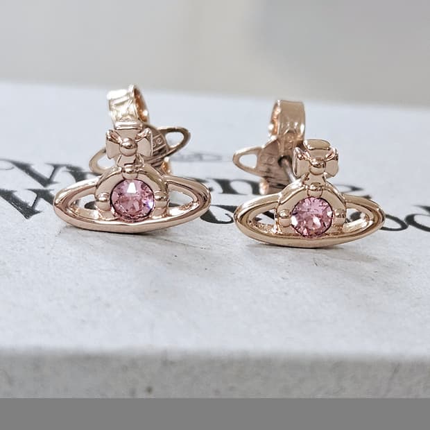 비비안 웨스트우드 나노 솔리테어 귀걸이 핑크골드×핑크큐빅 [정품/풀박스]