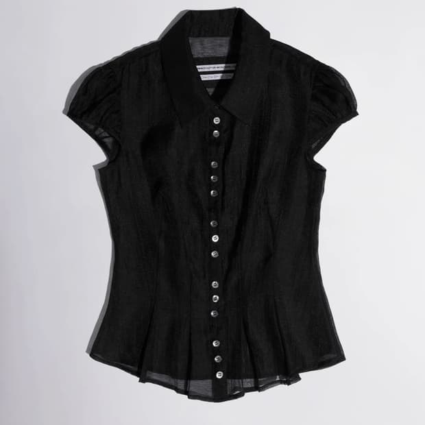 스컬프터 Sheer Pleated Hem Blouse