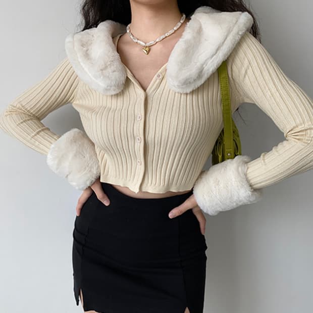 히메갸루 퍼트리밍 가디건 (퍼 탈부착 가능)