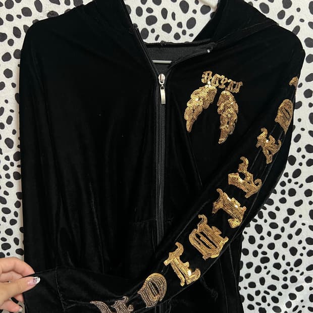 벨벳 이니셜 블랙 갸루 펑크 후드집업