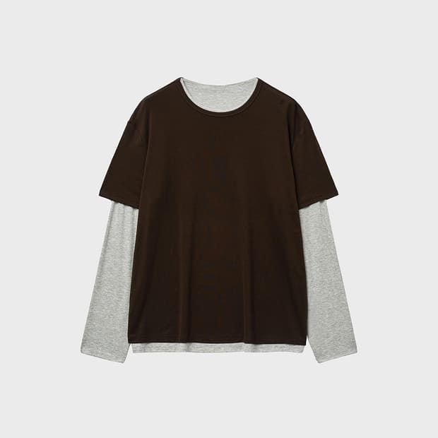 [48] 노이어 레이어드 하프 롱 슬리브 티셔츠 (브라운그레이)