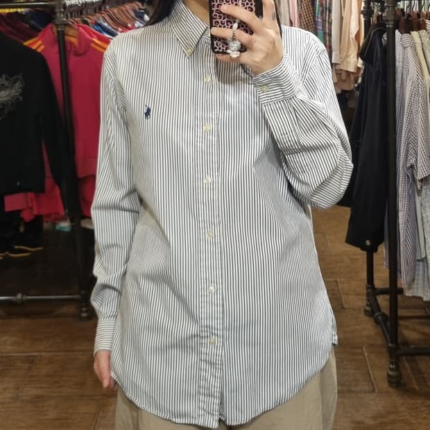 [Hi] polo 폴로 긴팔 스트라이프 셔츠 블랙/블루