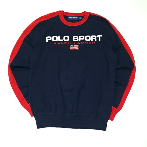 CL030 S 폴로 스포츠 빅 스펠아웃 성조기 패치 & 숄더 라인 니트